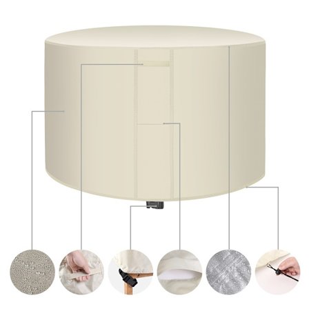 420D Oxford-stoff utendørs vanntett rund møbeltrekk hagebord og stol beskyttende trekk hagemøbler støvtrekk beige(120*75cm)