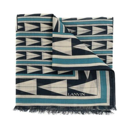Lanvin, Wool scarf with logo Blauw, Dames, Maat:ONE Size,wol