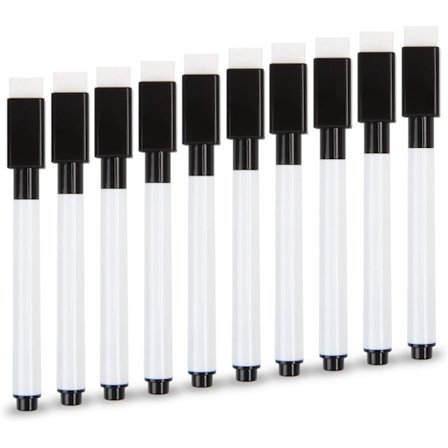 Små Whiteboardtusser, 10 stk. sorte whiteboardpenne med viskelæder, fin spids whiteboardpen til børn