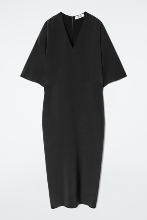 COS Damen Draped Silk Dress - Schwarz