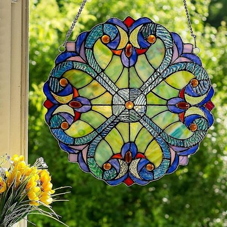 10 tommer høy glassmaleri solfanger vinduspanel blå gul rød