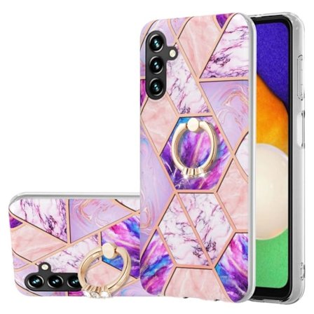 Marble Patterned Suojakuori With Ring Holder For Samsung Galaxy A34 5G - Vaaleanvioletti