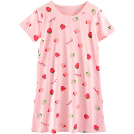 Piger Bomuld Kortærmet Natkjole Jordbær & Vandmelon Pyjamas Kjole Pink Strawberry 5 til 6 år