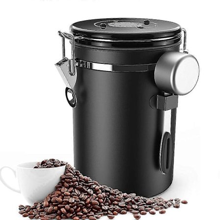 Kaffebeholder Lufttæt 500G Bønner, 1,8L Bønnebeholder, Vakuum Kaffeboks med Ske Beholder kompatibel med Kaffe Pulver