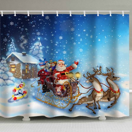 Julebrusbadforhæng Rensedyr Julemand 180 x 180 cm Badeforhæng Polyesterstof Anti-skimmel Vandafvisende Vask