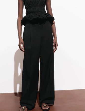 Mango Straight-Leg Cotton Pleated Trousers - Black - 38