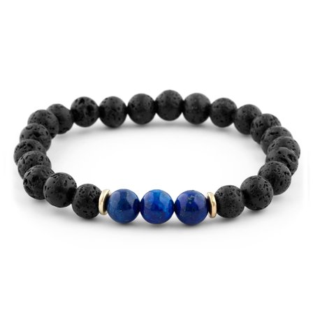 Pulsera de lava negra y lapislázuli para hombres - Pulseras de perlas