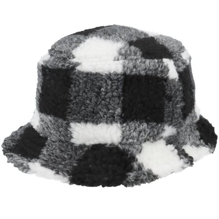 Yupoong - Svart bucket Hatt - Sherpa Check White/Black Bucket @ Hatstore