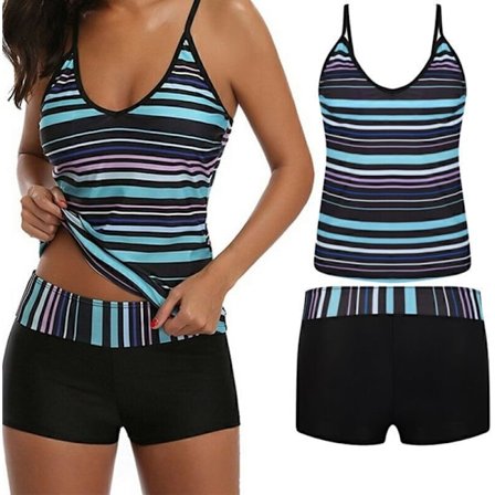 Damernas Tvådelade Baddräkt Gradient Färg Tankini Set Topp med Shorts Låg Midja Sportig Baddräkt Bikini