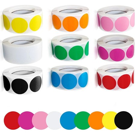 9 ruller (500 stk per rull) - Etikett - Klistremerke - Kodede etikettklistremerker - Fargerike prikk-klistremerker - Selvklebende etiketter - 