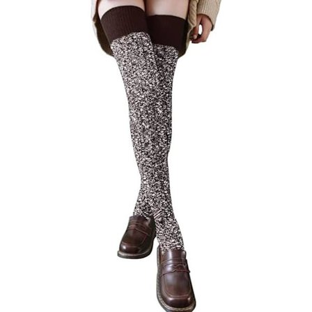 Store varme julestrømper til kvinder - Kaffe, lange strikkede vinterstrømper