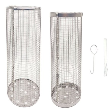 Rullende grillkurve til udendørs grill, stort rustfrit stål net rør, rund bur, metaltråd grillcylinder