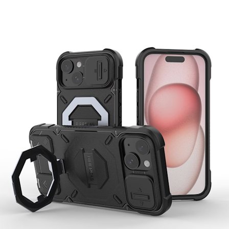 Kompatibel med IP-15 støtsikkert deksel, telefondeksel med stativ, svart