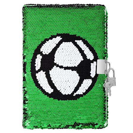 Notatbok med paljetter, reversibelt fotballmotiv, notatbok med lås og nøkler, dagbok, reisenotatbok, dagbok for barn og voksne