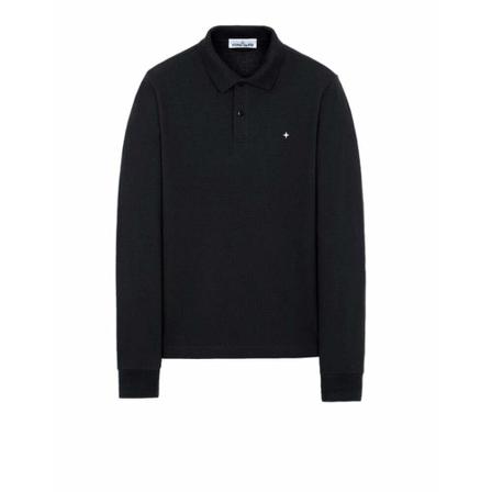 Stone Island, Black Cotton Long Sleeve Polo Shirt Zwart, Heren, Maat:M,stretch