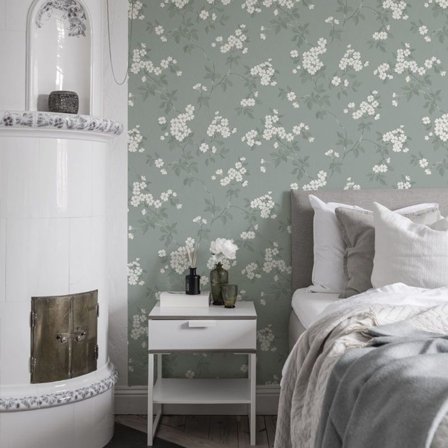 Duro Tapet, Karin 679-02 Blommor & Blad, L, Grön, Färg & tapeter