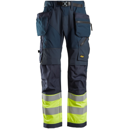 Snickers Workwear 6931 FlexiWork Håndværkerbukser Hi-Vis, gul/marineblå Hi-Vis, Gul/Marineblå, Tøj