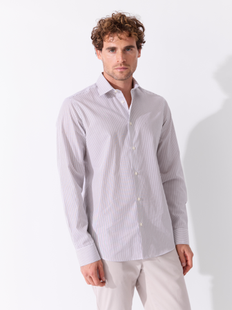 MATCH - Leone stripete skjorte - Mario Conti - Str. M - Herre - Skjorter - Brun - 100% bomull