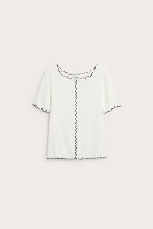 Kappahl | Top z krawędziami typu baby overlock Offwhite L | Offwhite