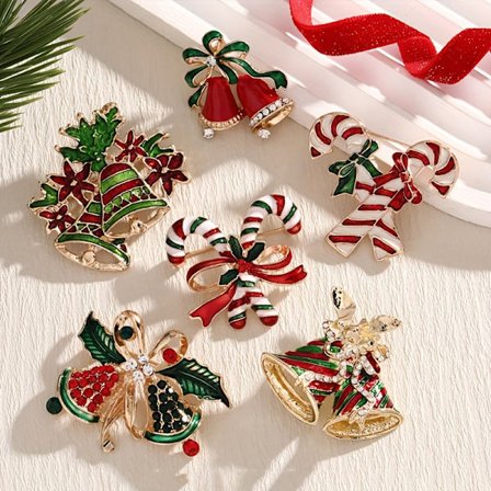 6 st Festliga Julklocka och Polkagrisnålar - Perfekta för Juloutfits och Dekorationer, Partydekorationer, Säsongsstyling, Lekfulla (FMY)