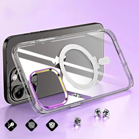 Magsafe Clear Case Kompatibel med Iphone 15 Pro Max, Mjuk TPU-ram + Hård PC Bakre cover med osynligt stativ