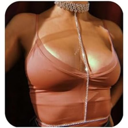 2025 Senaste Modell Boho Glittrande Silver Rhinestone BH Halsband Kropp Bröstkedja Mage Midjekedja Kristall Choker Kropp Halsband Sex