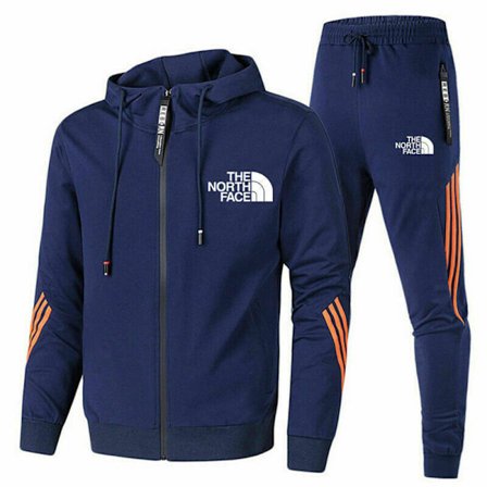 Menn's NorthFace Full Zip Varm Hoodie Topper & Joggebukse Jakke Treningsdrakt Sett Navy Blå qd Navy Blå