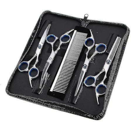 Hundesaks, 5 i 1 Sett med skarpe, buede saks for hundepleie