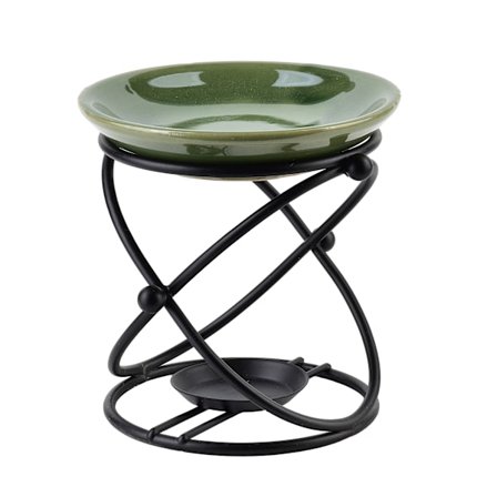 Elegant aromaterapikamin i svart metall och keramik, 11,5 cm