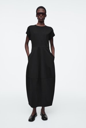 COS Women's Sculpted Cotton Midi Dress in Black
