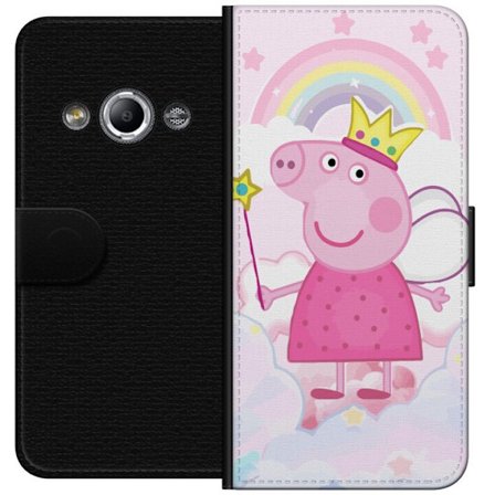 Kompatibel Tegnebogsetui til Samsung Galaxy Xcover 3 Peppa Pig prinsessemotiv med krone, vinger og regnbue, eventyrligt børneillustration på skybagg