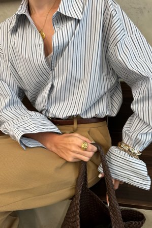 Victoria Quitzau x NA-KD Oversized skjorta med vida ärmar - Skjortor - Blå/Randig - EU 34