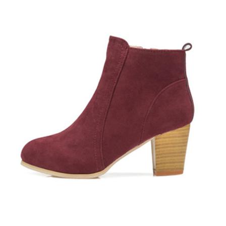 Kvinnor Rund Toe Low Calf Booties Zip Up Vinterskor Med Hög Klack