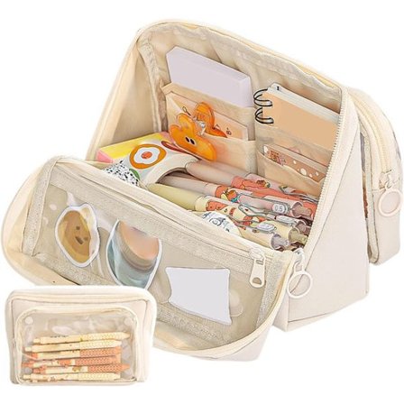 ING Penalhus - Rummelig og Aftagelig Penalhus - Let og Holdbart - Oxford Stof - Beige