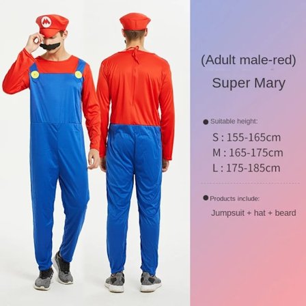 Mub- RS583 Barnkläder Mario Super Mario Kostymer Halloween Cosplay Anime Kostym Förälder-barn Rollspel Kostym Mario vuxna män Röd