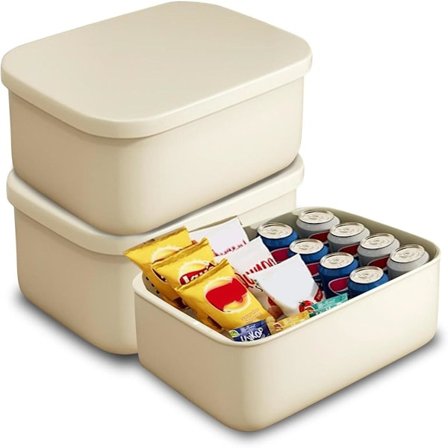 3-delt oppbevaringsboksesett med lokk, plastoppbevaringskurv med lokk, plastoppbevaringsbokser for garderobe, kontor, bad, kremhvit farge