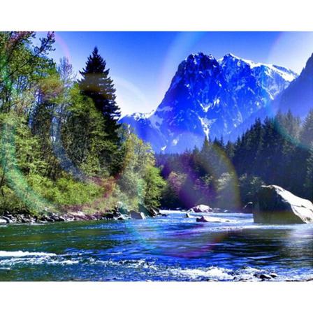 Full 5d Diy Diamond Painting Cross Stitch Mountain River Broderi Som På Bilden 1 35x45cm