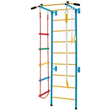 COSTWAY Kids Wall Climbing Gymnastik Wall Bar med Pull Up Bar, Gym Ringar. - Stickad stege - Gul trapets