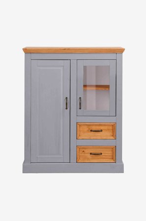 Loft24 - Highboard Selma 1 glaslåge/1 låge/2 skuffer - Grå - Skabe - Fra Homeroom