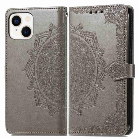 SKALO iPhone 14 Mandala lompakkokotelo - Harmaa Grey