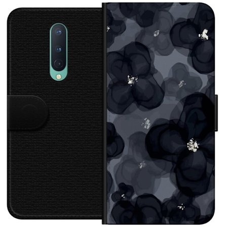 Kompatibelt Plånboksfodral till OnePlus OnePlus 8 Abstrakt mörkt blommönster i svartgrå toner med elegant och dramatisk känsla
