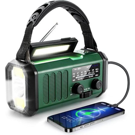 10000mAh Emergency Radio | Hand Crank Solar Weather Radio with AM/FM, USB, Flashlight and SOS Alarm