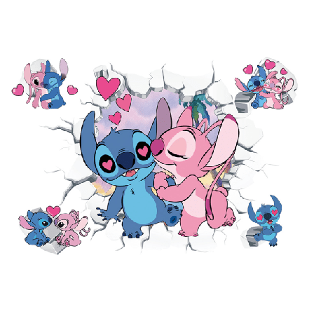 Stitch och Angel 3D väggklistermärke, tapet, PVC, 50cm*36cm