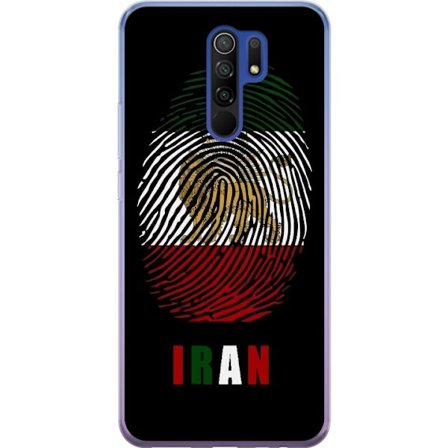 Yhteensopiva Puhelinkuori Xiaomi Redmi 9 Sormenjälkien muoto kuten Iranin lippu, jossa leijonamotivit mustalla dramaattisella taustalla