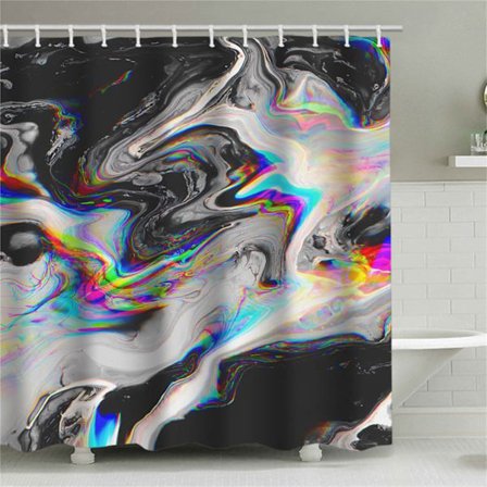 Marmorikuvioinen suihkuverho, painettu vedenpitävä kangassuihkuverho, geometrisesti kuvioitu polyesterisuihkuverho, sisältää 12 koukkua.