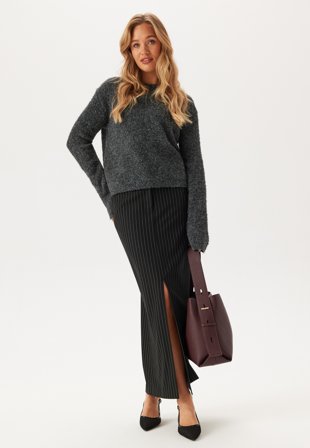 Bubbleroom - Slit Tailored Skirt - Black/White - Kläder