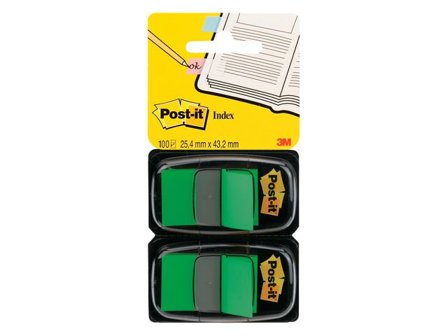 Post-it Indexflikar, medium, 25,4 x 43,2 mm gröna 2 x 50 dubbelpack med hållare 680-G2EU - Lyreco - Kontorsmaterial - Indexflikar och märkflikar - 