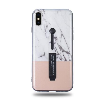 Modeskal Med Fingerhållare Till Iphone X/xs I Sandrosa Och Marmo