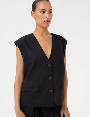 Gestuz Gzizza Linen Waistcoat - Black - 38