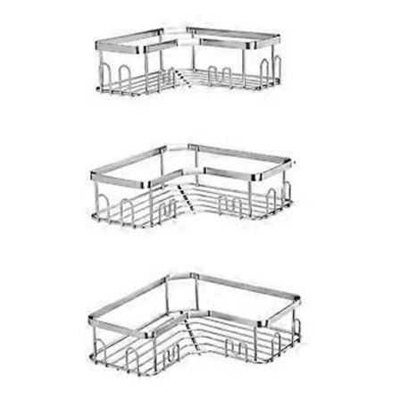 Hjørnebadehylle uten boring, hjørnehylle i rustfritt stål, 3 stk baderomshylle